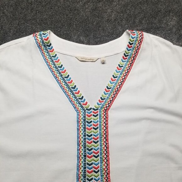 Soft Surroundings Large Tunic Top White Embroidered Trim Cotton Stretch Bohemian - Picture 3 of 7